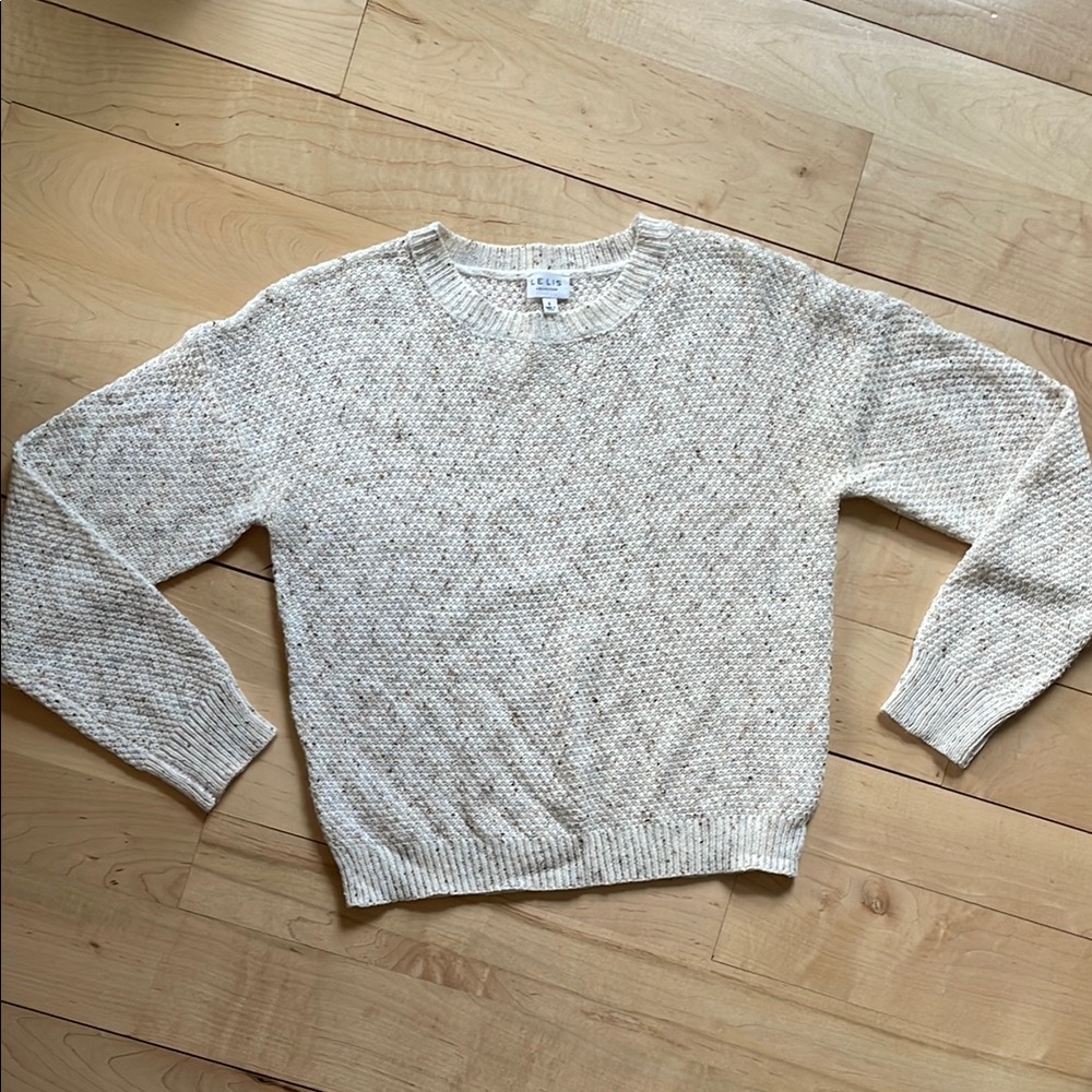 Le Lis Cream Crew Neck Sweater Plush Knit Texture